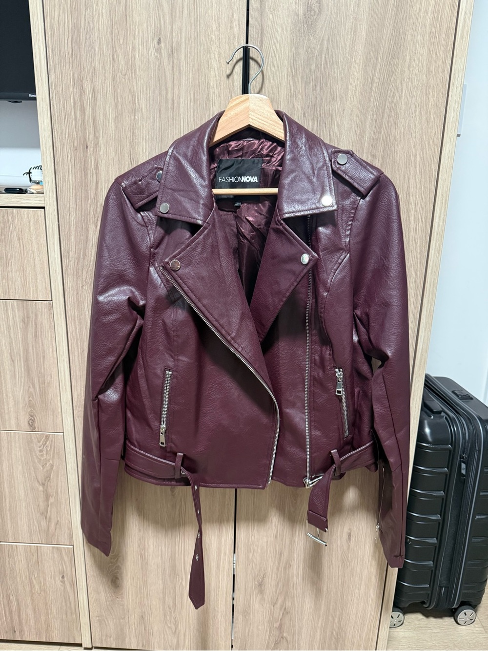 Fashion Nova Wine Faux Leather Moto Jacket